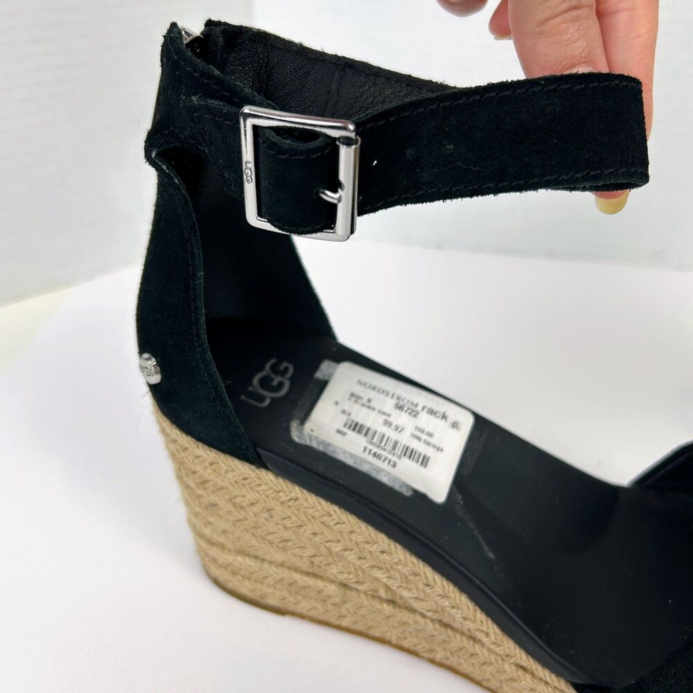 NWT UGG Aylani Wedge Sandals Espadrilles Strappy Open Toe Heels Black Suede sz 9 - Picture 7 of 14